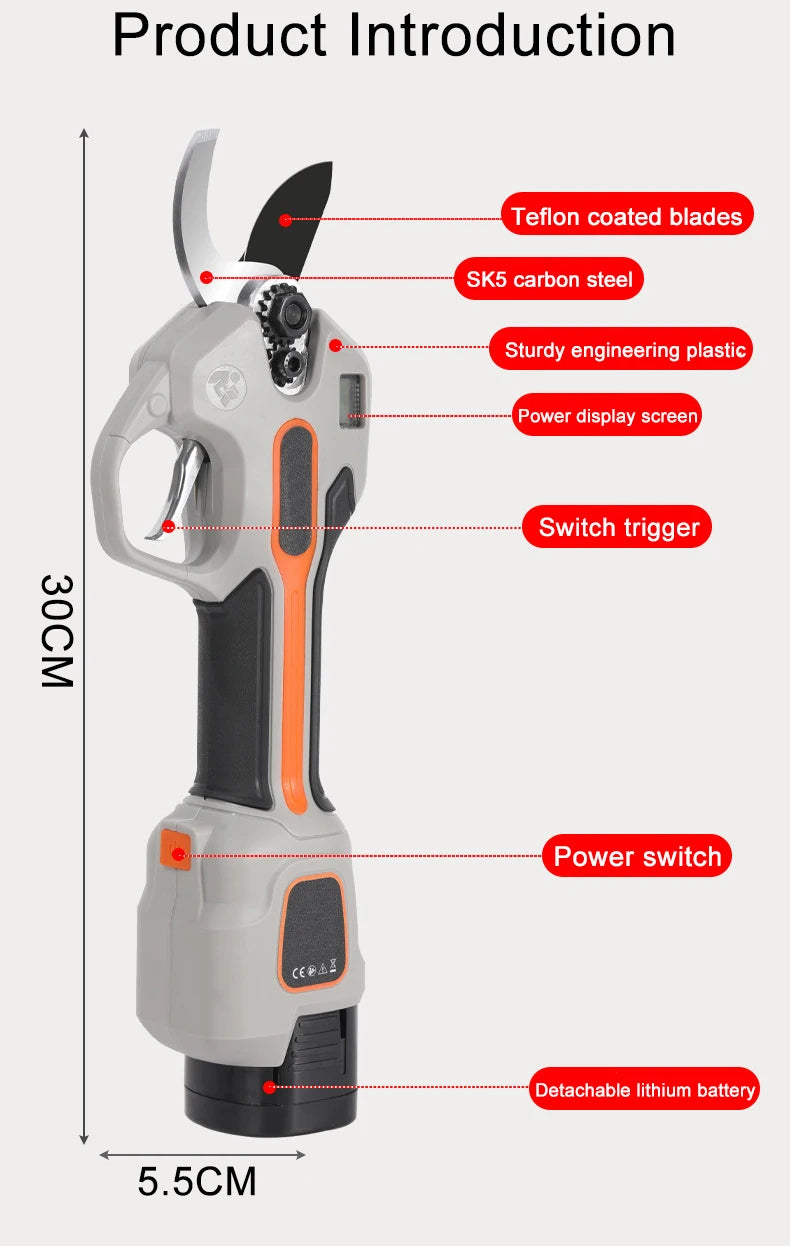 Forbici Elettriche Brushless per Potatura 30mm – Strumento Professionale per il Giardinaggio