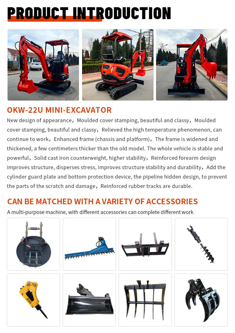 ✅ Mini Escavatore 2.2 Ton | Motore Kubota | Certificazione EPA Euro 5 | Ideale per Agricoltura e Costruzioni