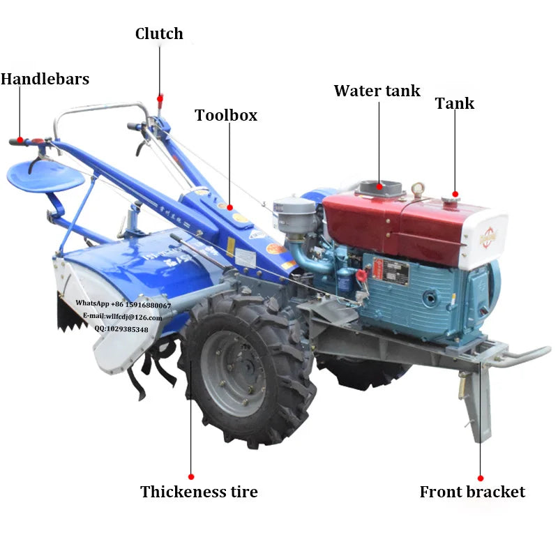 🚜 Mini Trattore Agricolo 22HP - Motocoltivatore Diesel a Due Ruote per Lavori Agricoli